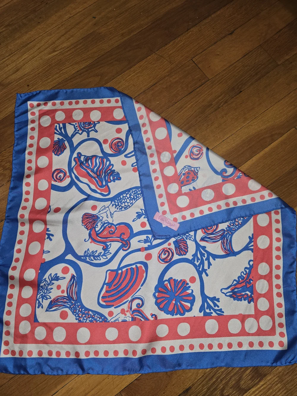 Lilly Pulitzer Blue, Coral & White Mermaid Seashell Silk Scarf